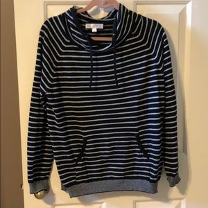 Black with grey striped cowl neck sweater